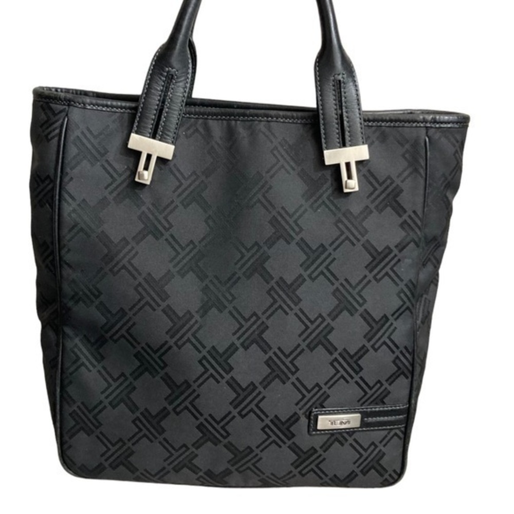 Tumi signature nylon and leather tote bag